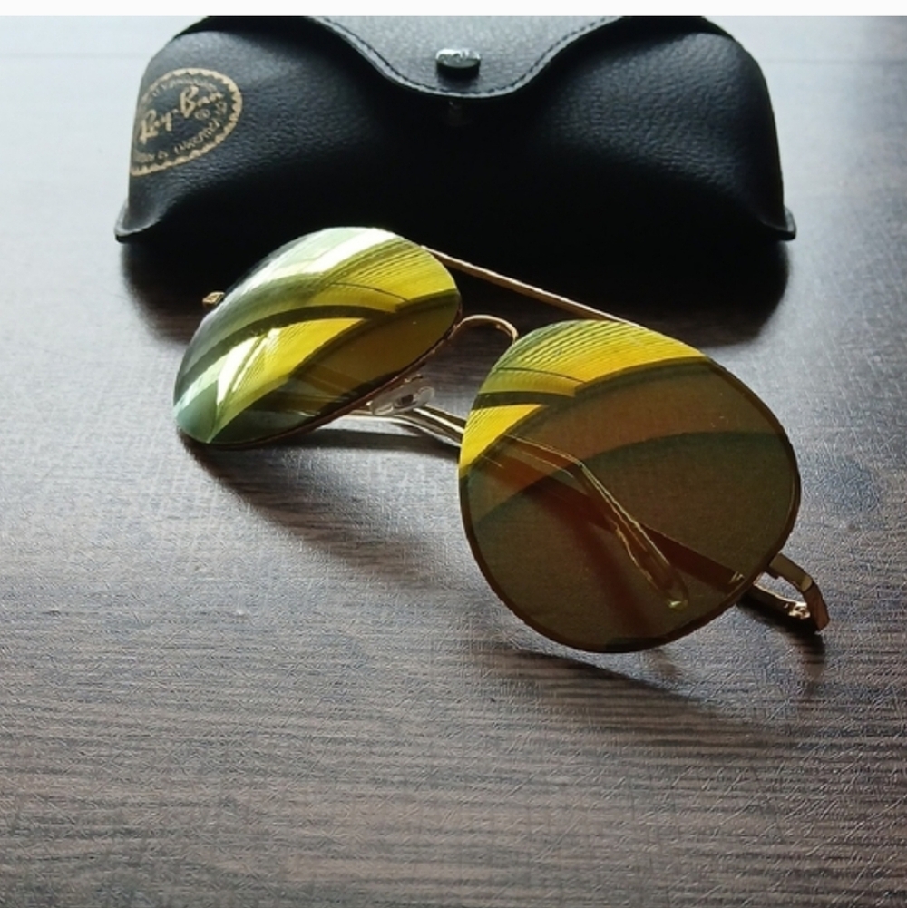 RayBan Gold Orange Burst Aviator Sunglasses